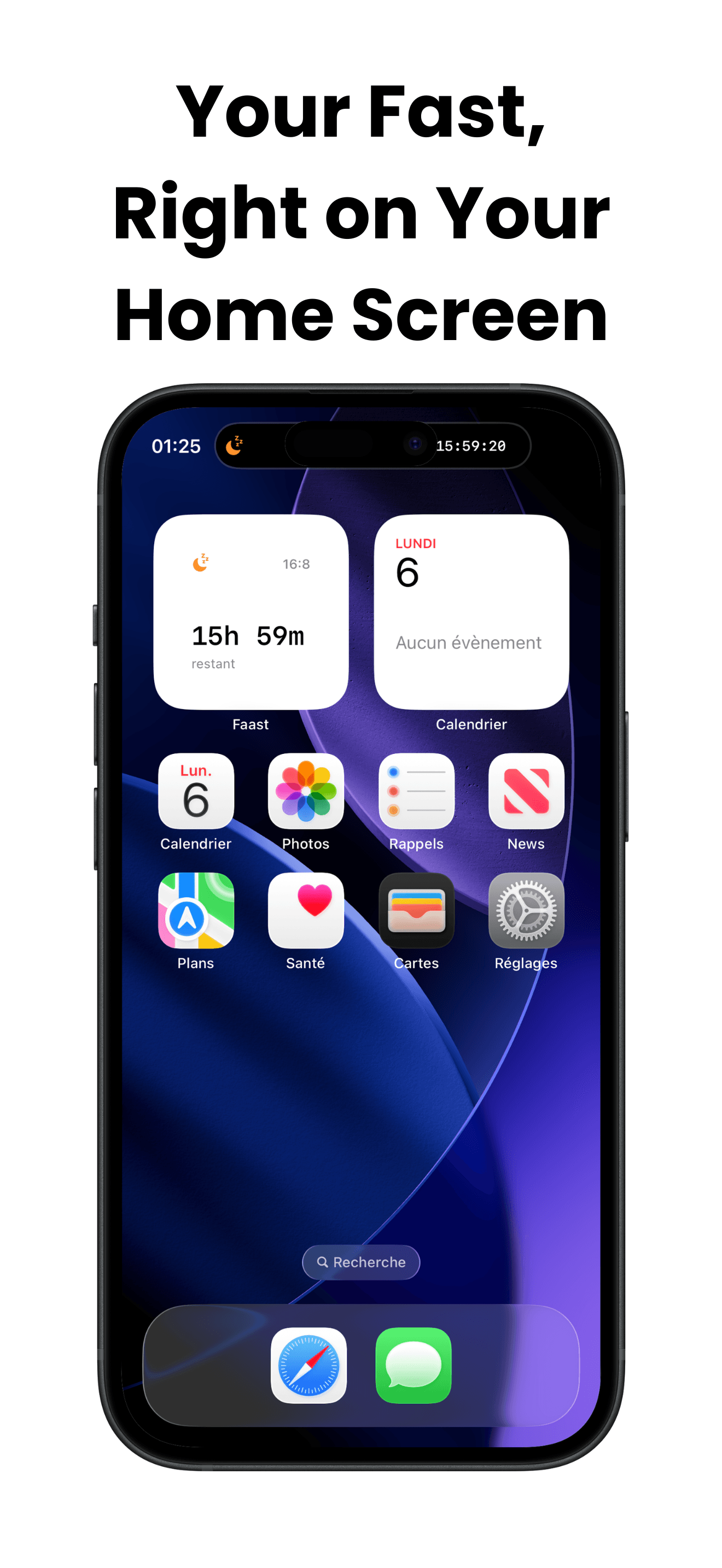Faast Home Screen widget showing time remaining in the current fast